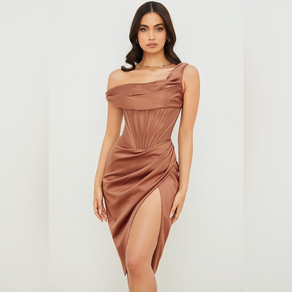 House of CB Lulu asymmetrical dress in Coffee Size Medium